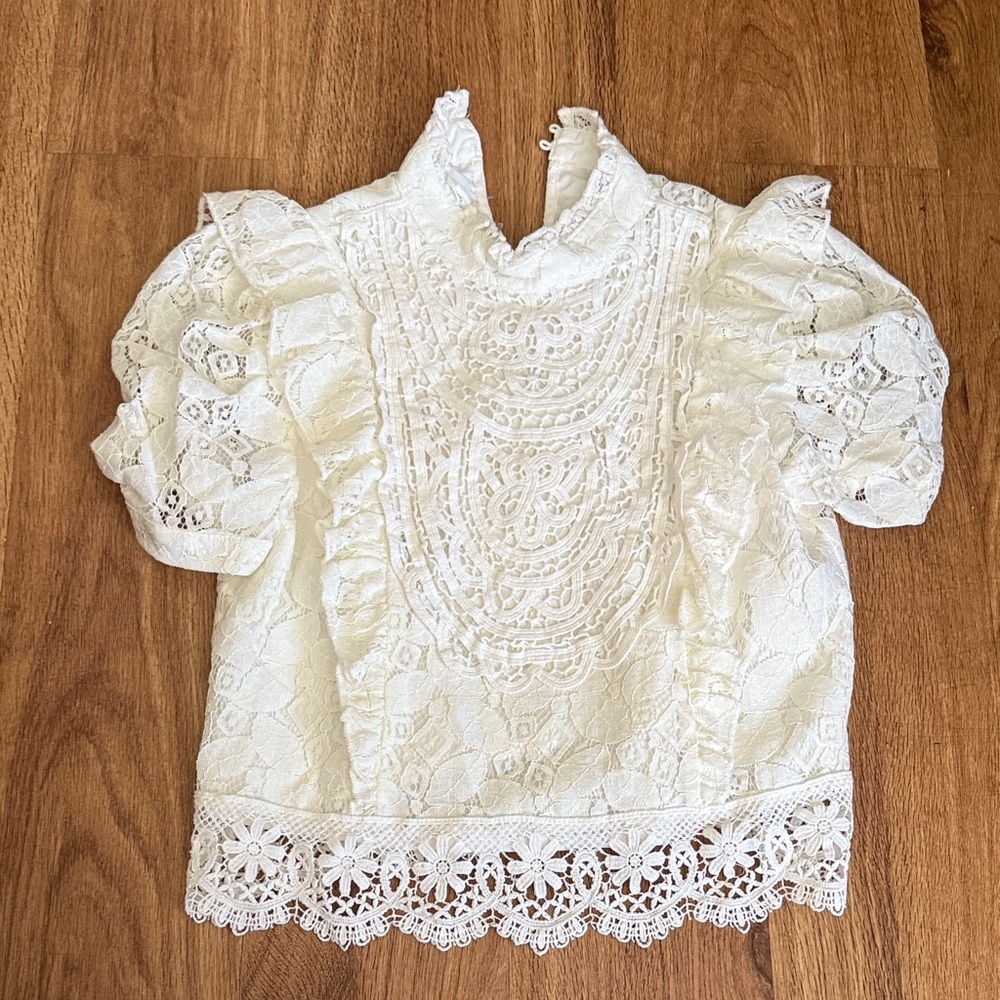 Aqua White Lace Blouse